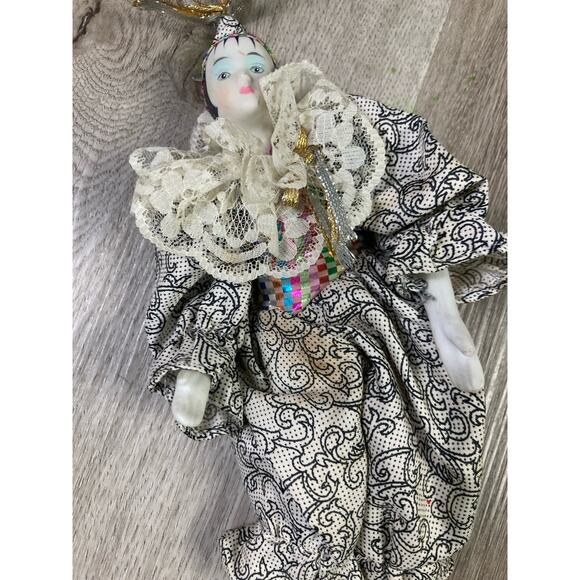 Vintage Harlequin Porcelain Clown Doll 10” Hand Painted Figurine Lace Ruffle - Picture 6 of 10